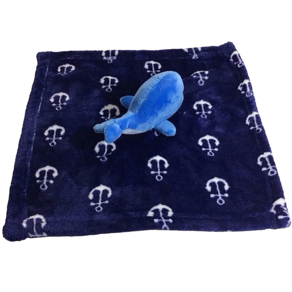 HB Baby Blanket Lovey Whale Nautical Stuffed Animal Plush Anchors Navy Blue - Picture 6 of 16